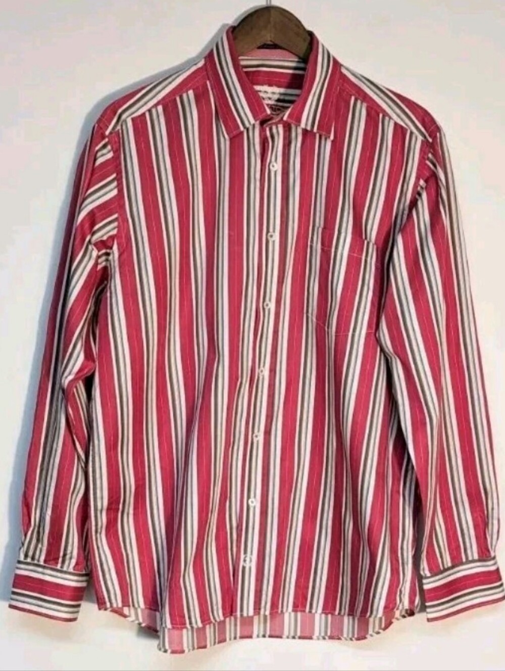 Bugatchi Uomo Classic Fit Striped Men's Button Red Striped Button-Down Shirt,